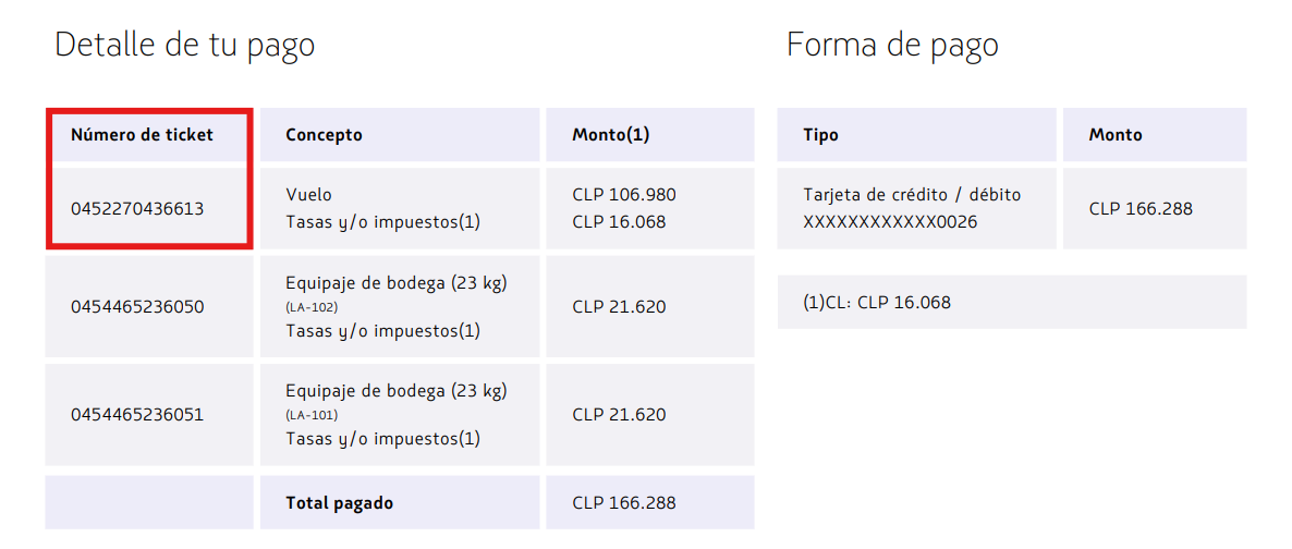 Imagen con ejemplo de número de documento en la confirmación de compra.